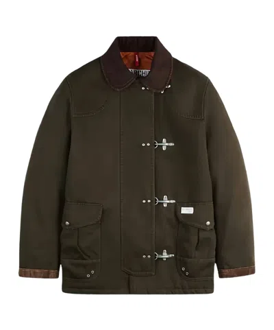 Fay Jacket Wool Blend Contrast Collar In Green