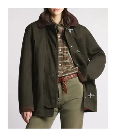 Fay Jacket Wool Blend Contrast Collar In Green