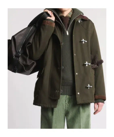 Fay Jacket Wool Blend Contrast Collar In Green