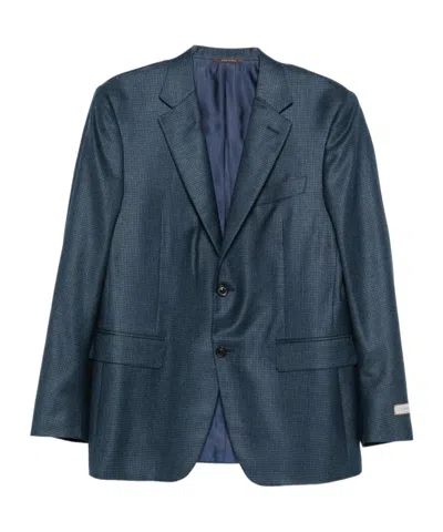 Canali Checked Buttoned Jacket In Blue