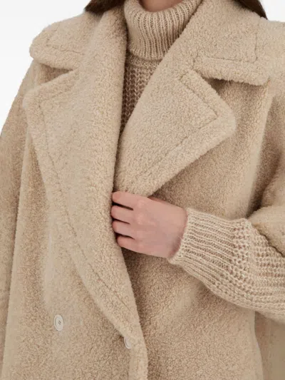 Herno Double-breasted Coat In Melange Teddy In Brown