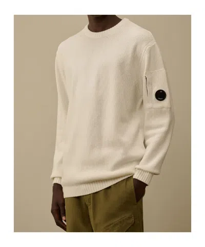 C.p. Company Gauze Knit White Sweatshirt In Neutral