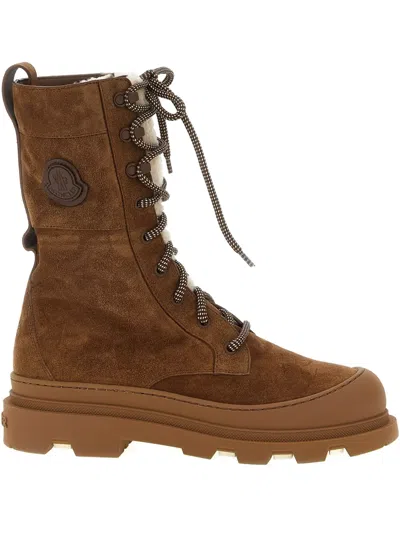 Moncler Vera High Shearling-trimmed Suede Mid-calf Boots In Brown