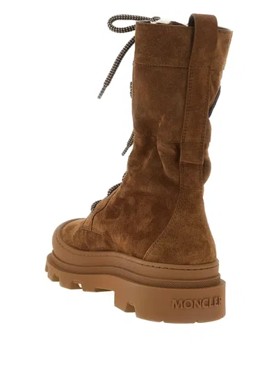Moncler Vera High Shearling-trimmed Suede Mid-calf Boots In Brown