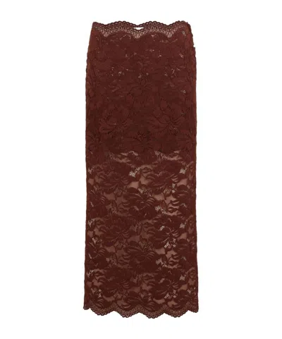 Rabanne Floral Stretch-guipure Lace Midi Skirt In Brown