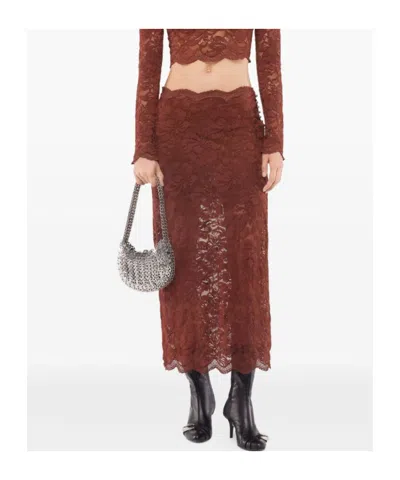 Rabanne Floral Stretch-guipure Lace Midi Skirt In Brown
