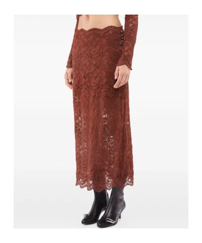 Rabanne Floral Stretch-guipure Lace Midi Skirt In Brown