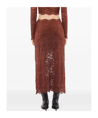Rabanne Floral Stretch-guipure Lace Midi Skirt In Brown
