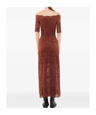Rabanne Off-the-shoulder Brown Midi Dress With Twisted Knot Detail In Multi