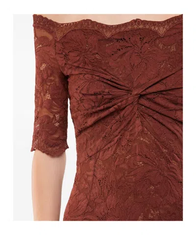 Rabanne Off-the-shoulder Brown Midi Dress With Twisted Knot Detail In Multi