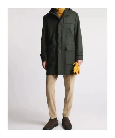 Fay Patch-pocket Single-breasted Coat In Green