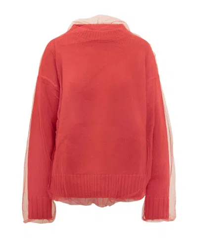 Msgm Tulle-overlay Jumper In Red
