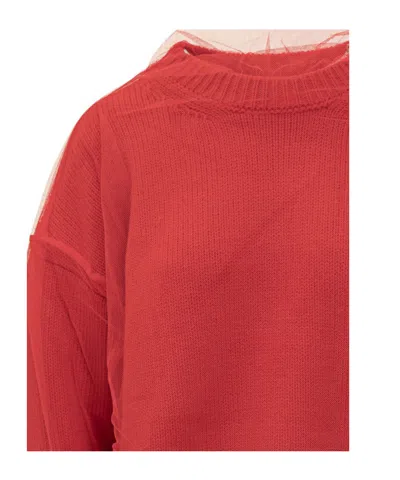 Msgm Tulle-overlay Jumper In Red