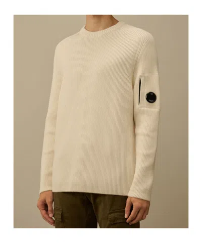 C.p. Company Gauze Knit White Sweatshirt In White