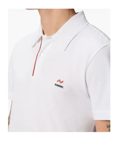 Missoni Zigzag Embroidery And Contrasting Detail Piqué Polo Shirt In White