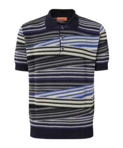 Missoni Striped Zig-zag Polo Shirt In Blue