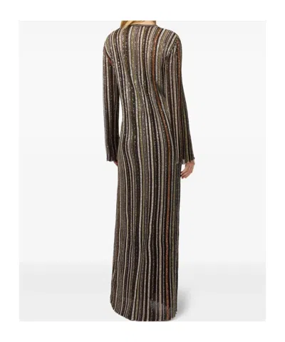 Missoni Long Dress With V-neck And Herringbone Stripe Knit In Multi