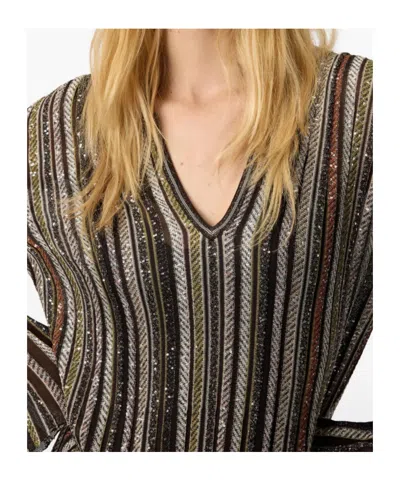 Missoni Long Dress With V-neck And Herringbone Stripe Knit In Multi