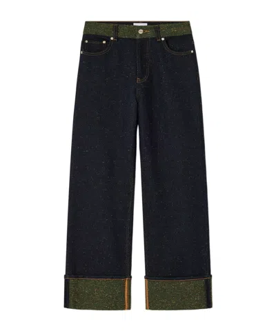 Ganni Melange Twill Denim Baggy Jeans Fold-up In Multi