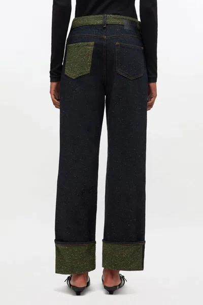 Ganni Melange Twill Denim Baggy Jeans Fold-up In Multi