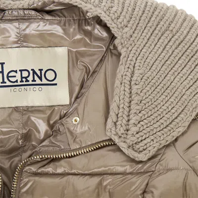 Herno Logo Quilted Down Jacket In Brown