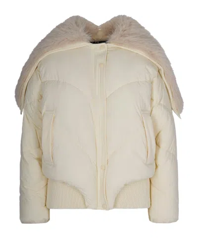 Patrizia Pepe Oversized Short Bomber Jacket With Fluffy Collar In Wooly White In Neutral
