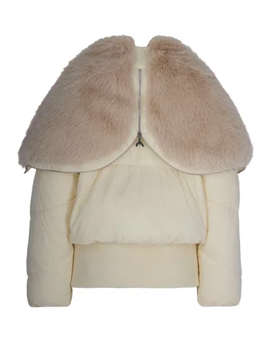 Patrizia Pepe Oversized Short Bomber Jacket With Fluffy Collar In Wooly White In Neutral