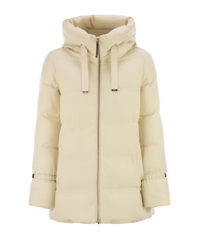 Herno Hooded Medium-length Wool Down Jacket With Zip In Neutral