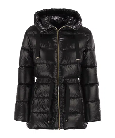 Herno Women Ultralight Nylon Down Jacket With Drawstring Waist In Black