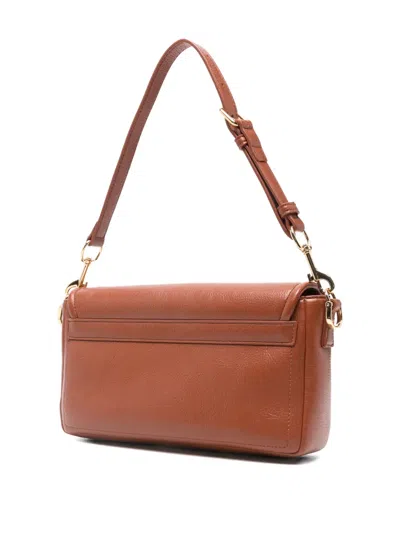 Love Moschino Locked In Schultertasche Mit Logo-schild In Brown