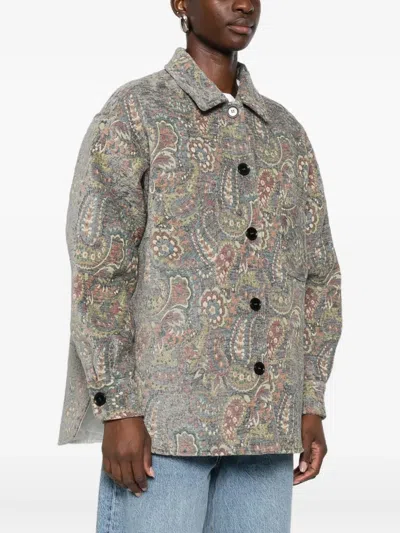 Amish Paisley-pattern Buttoned Jacket In Gray