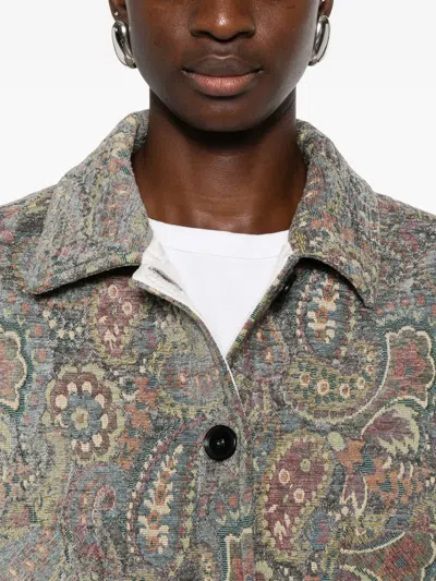 Amish Paisley-pattern Buttoned Jacket In Gray