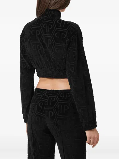 Philipp Plein Cropped Tracksuit Jacket Jacquard Monogram In Black