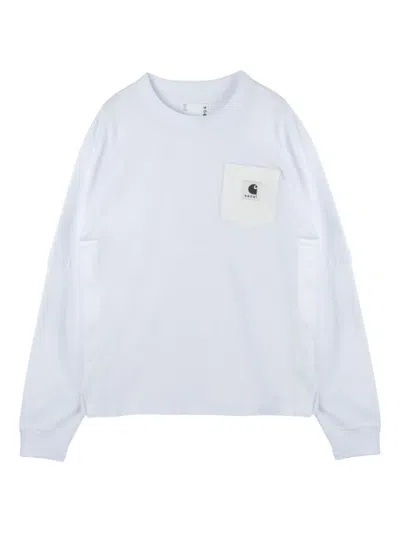 Sacai Xcarhartt Wip Pocket-chest Long-sleeve T-shirt In Blue
