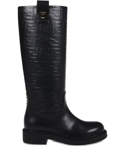 Fendi Wire Stamped Ff Motif High Boots Shoes In Black
