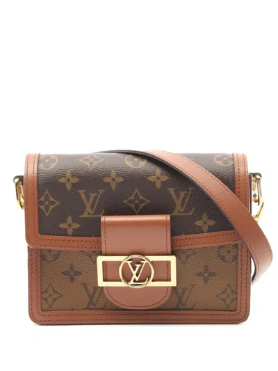 Pre-owned Louis Vuitton 2021-2025 Monogram Reverse Mini Dauphine Satchel In Brown