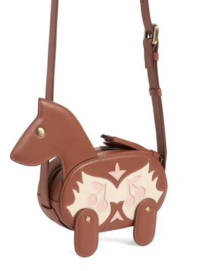 Bonpoint Jonquil Horse-shaped Cherry-detail Shoulder Bag In Brown