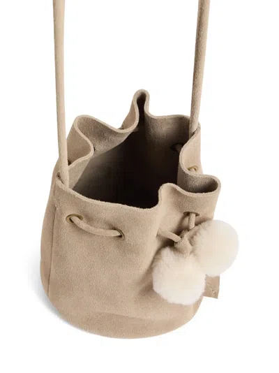Bonpoint Jessika Drawstring Pom-pom Bucket Bag In Neutral