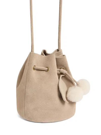 Bonpoint Jessika Drawstring Pom-pom Bucket Bag In Neutral