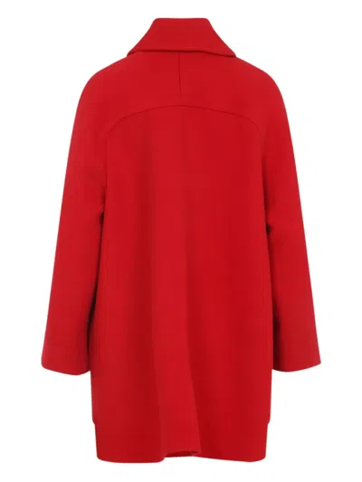 Valentino Wool Coat With Ribbed Collar And Cuffs In Red