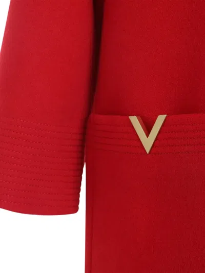 Valentino Wool Coat With Ribbed Collar And Cuffs In Red