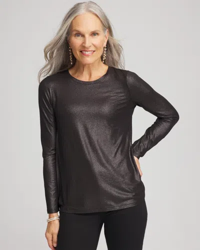 Chico's Touch Of Cool Foil Long Sleeve Layering Tee In Black In Black
