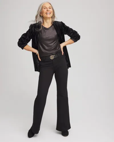 Chico's Touch Of Cool Foil Long Sleeve Layering Tee In Black In Black