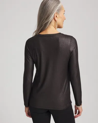 Chico's Touch Of Cool Foil Long Sleeve Layering Tee In Black In Black