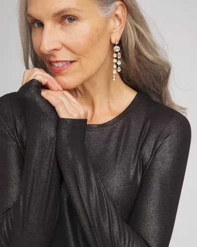 Chico's Touch Of Cool Foil Long Sleeve Layering Tee In Black In Black