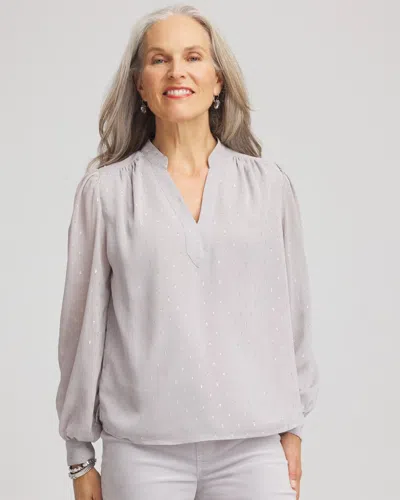 Chico's Georgette Clip Dot Blouse In Denim In Gray