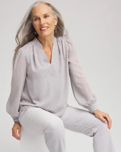 Chico's Georgette Clip Dot Blouse In Denim In Gray