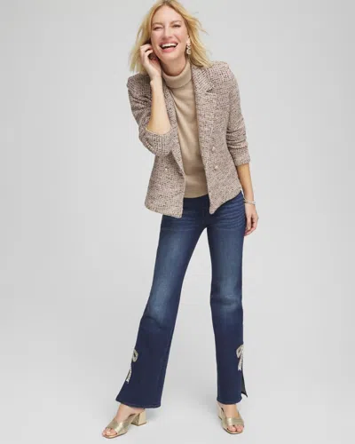 Chico's Double Breasted Tweed Blazer In Taupe In Brown