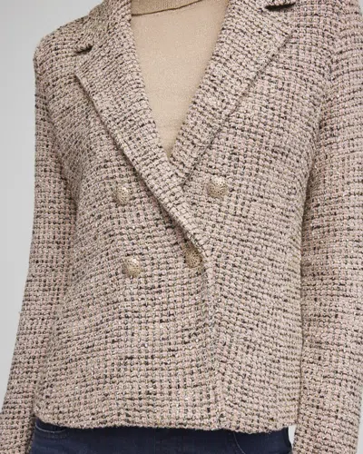 Chico's Double Breasted Tweed Blazer In Taupe In Brown