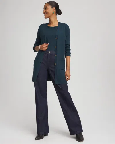 Chico's Ella Button Tunic Sweater In Teal Shadow In Blue